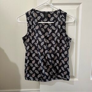 Ann Taylor Dark Blue Patterned Sleeveless Top